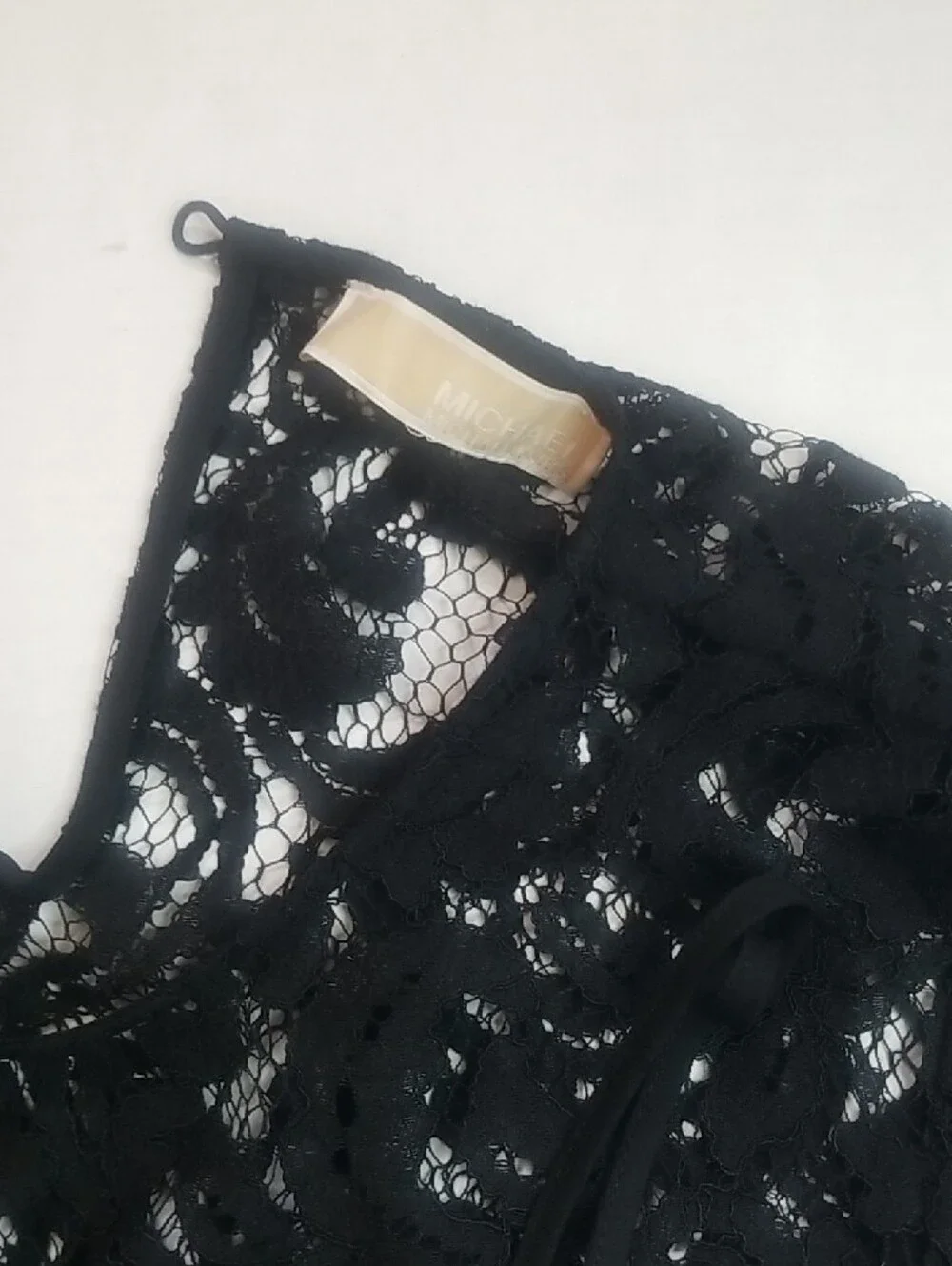 Michael Kors Black Lace Long-Sleeve Tie-Neck Blouse